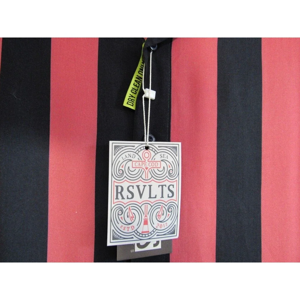 RSVLTS Red & Black Striped Cape Cod Short Sleeve Button Down Shirt Small NWT